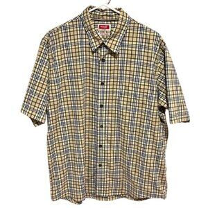 Wrangler Plaid Short Sleeve Casual Button-Up Shirt In Yellow and Blue - Size XL